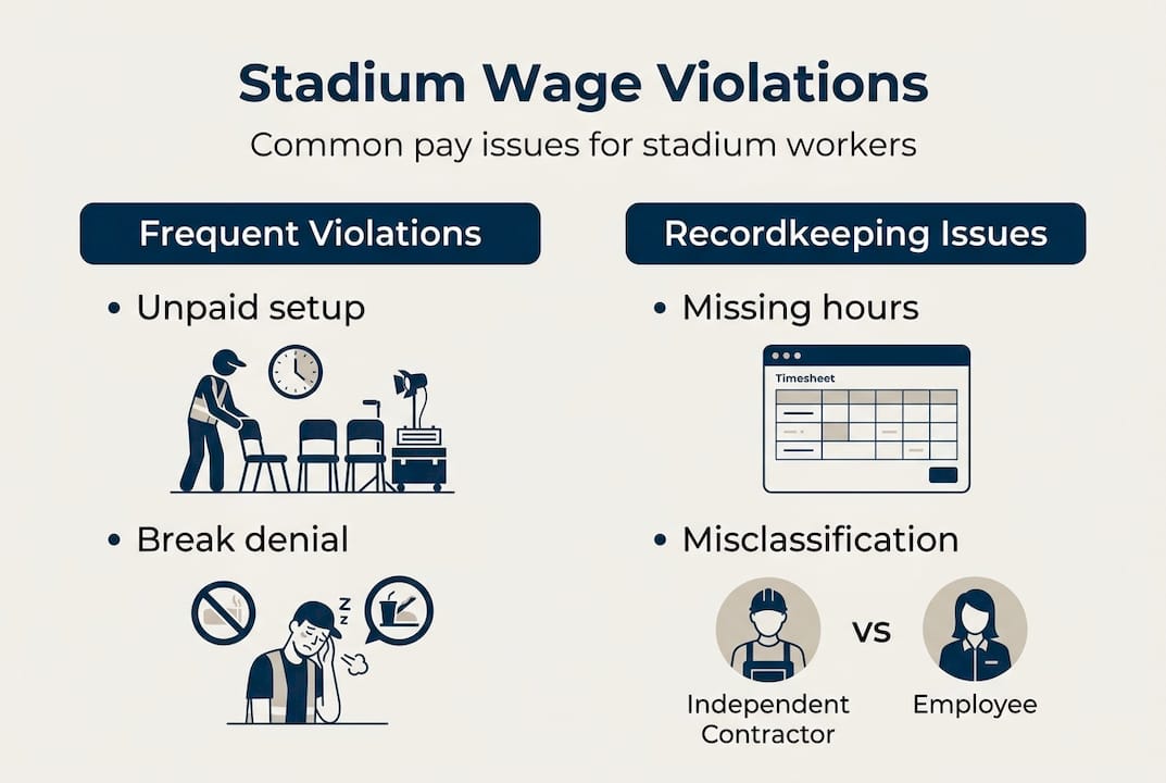 Infographic on stadium worker wage violations