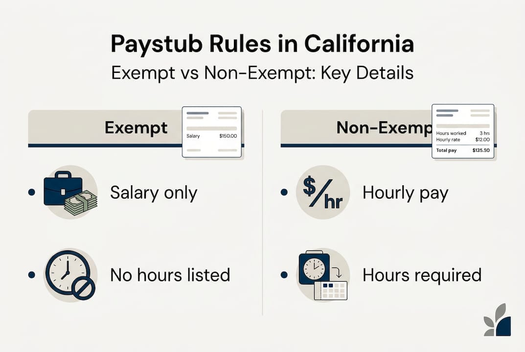 Infographic showing paystub rules for different employees