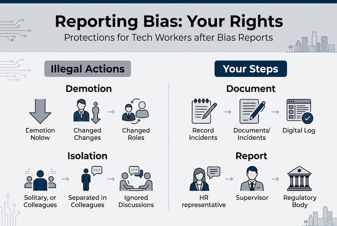 Infographic listing tech employees rights and retaliation steps