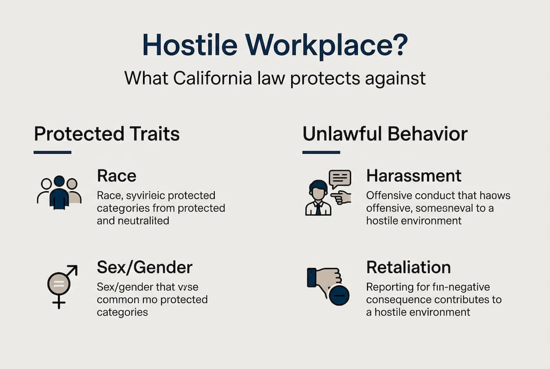 Infographic about hostile workplace legal criteria