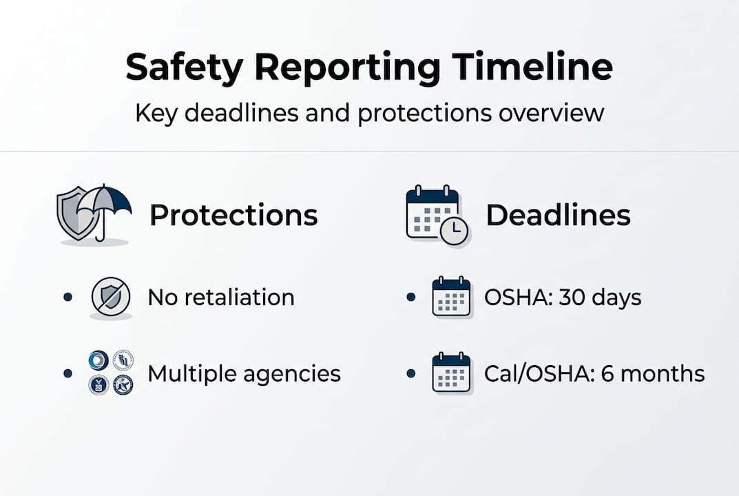Infographic showing safety reporting deadlines and protections