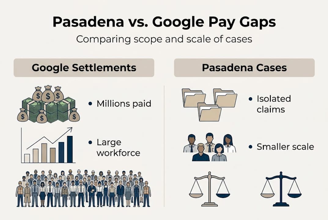 Infographic comparing Pasadena and Google pay gaps