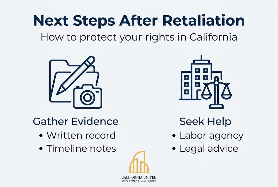 Infographic showing retaliation claim steps
