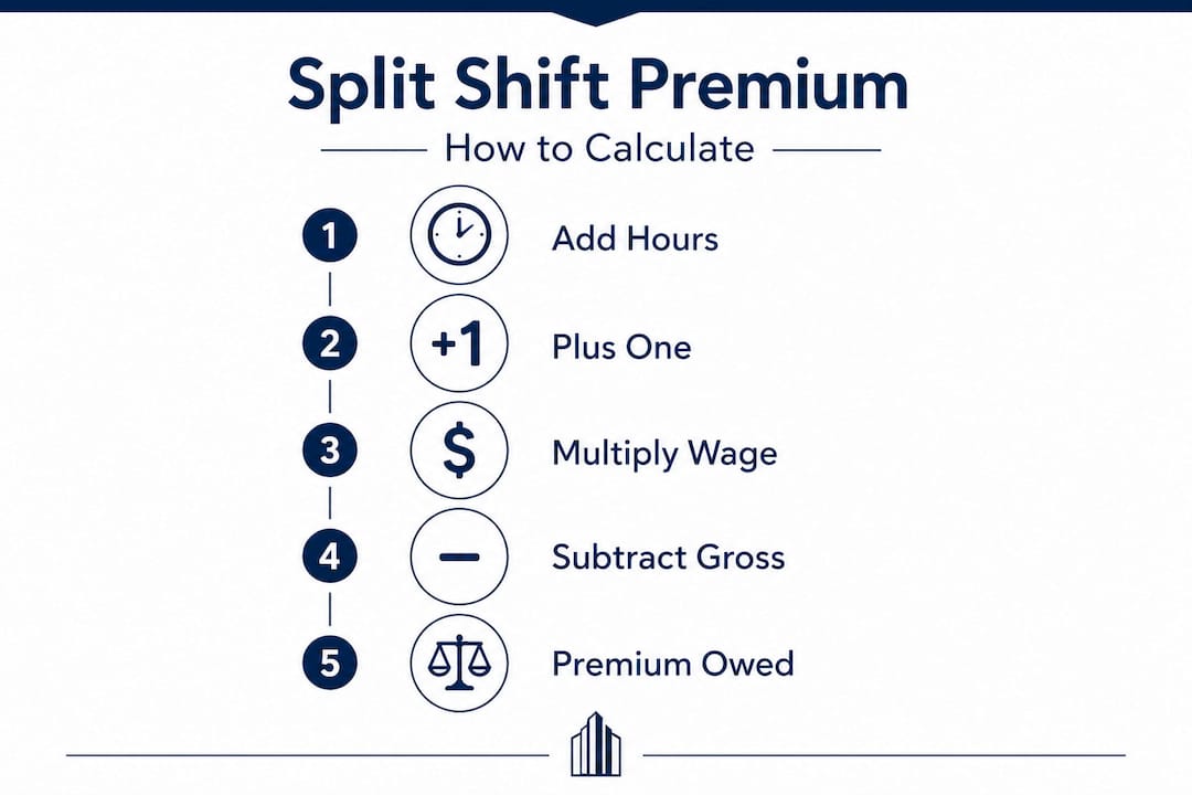 Infographic outlining split shift premium calculation steps