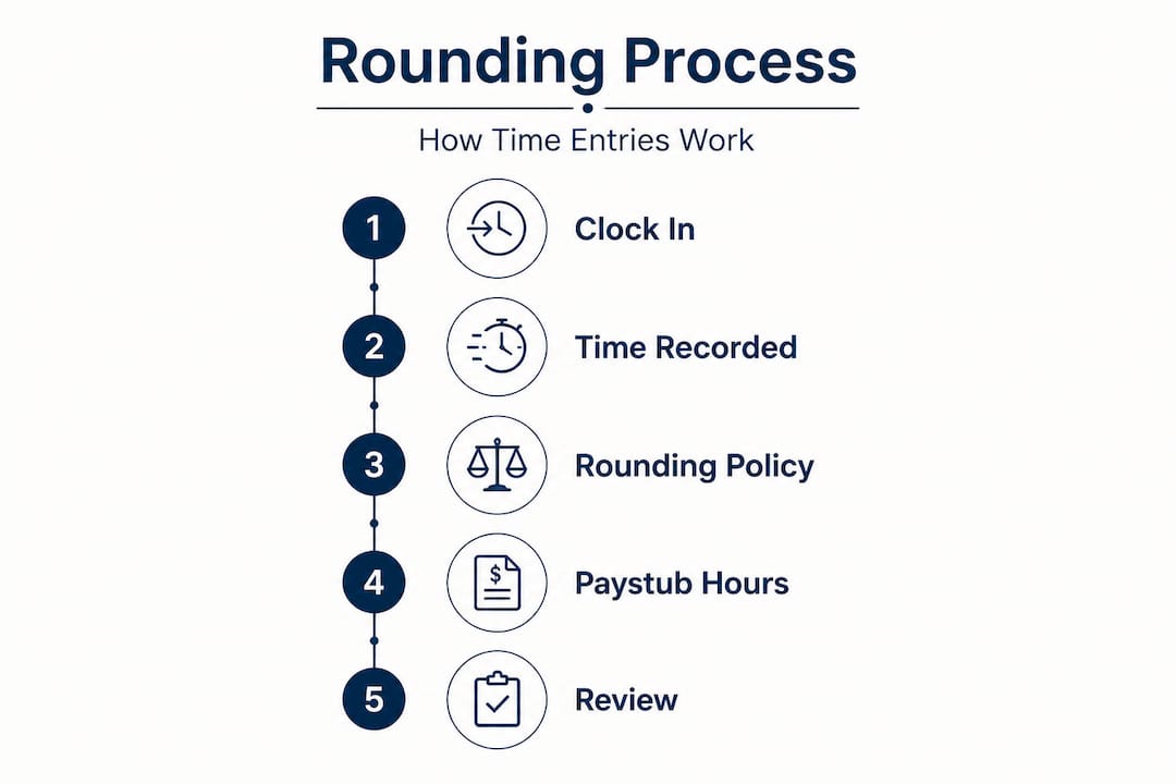 Infographic showing steps of time entry rounding process
