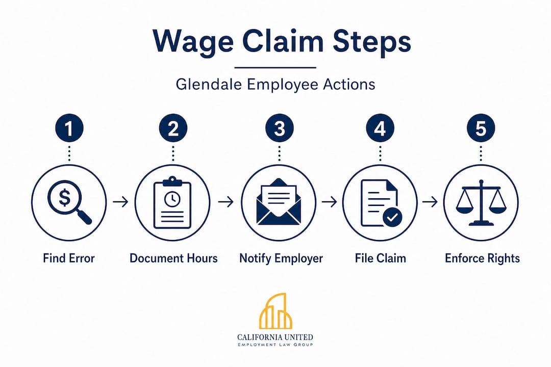Infographic showing steps for Glendale wage claim