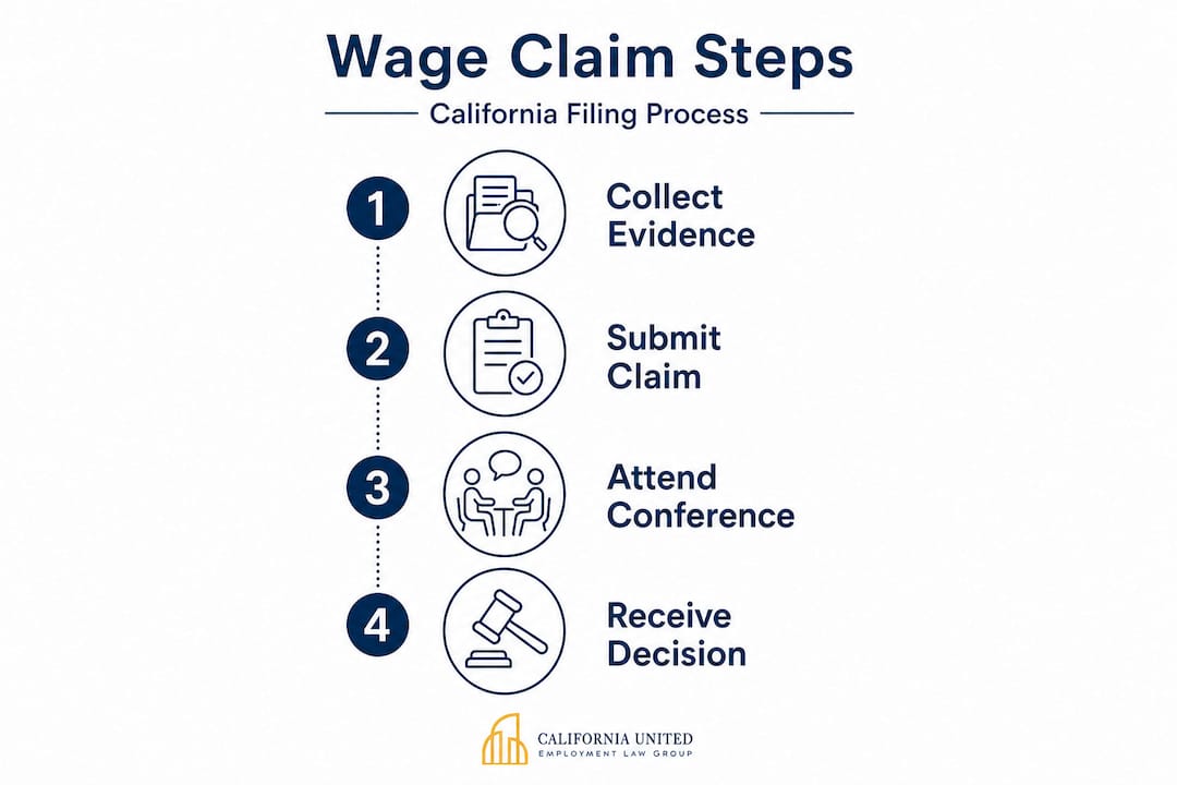 Infographic showing steps to file wage claim