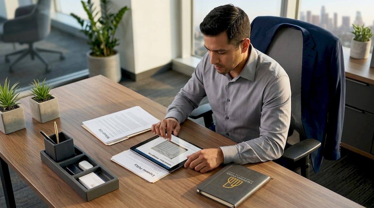 Employee submitting work expense documentation at desk