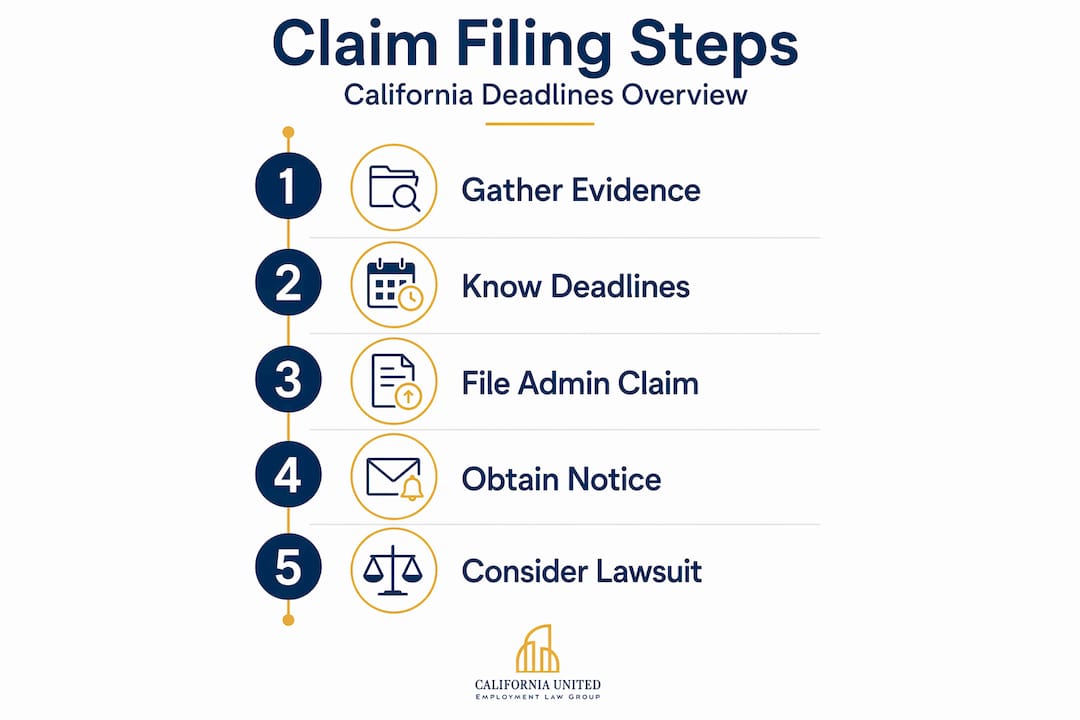 Infographic shows steps and deadlines for wrongful termination claims