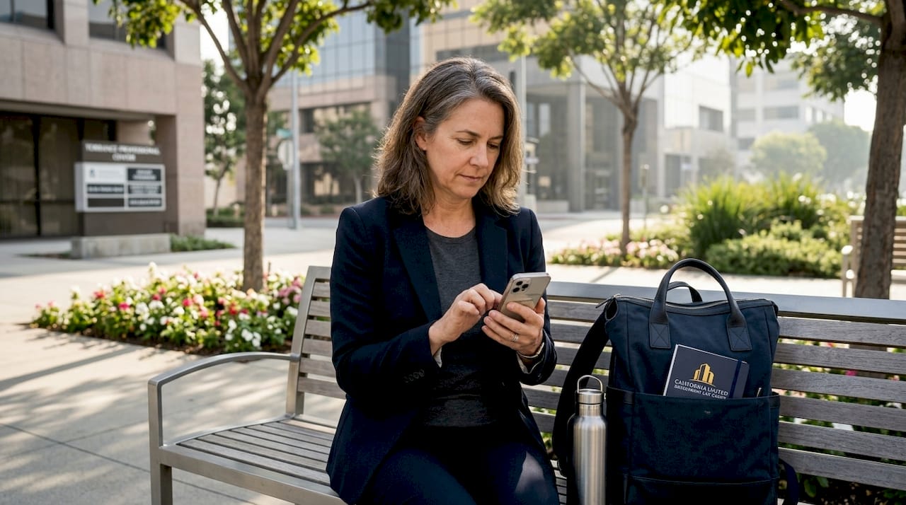 Woman using smartphone in Torrance park