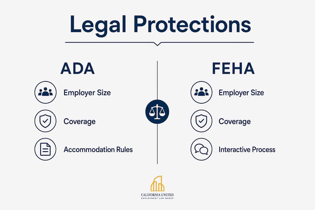 Infographic comparing ADA and FEHA disability protections