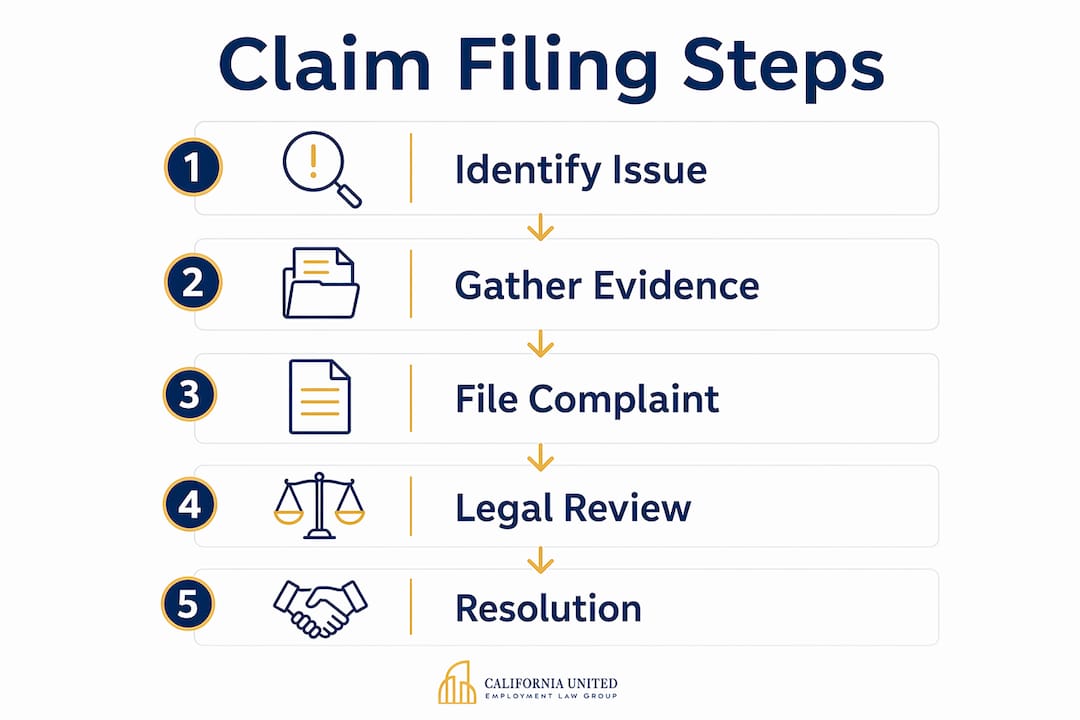 Infographic illustrating wrongful termination claim filing steps