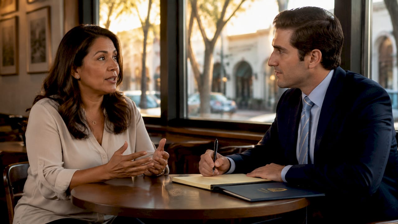 Client discussing wrongful termination with lawyer in Pasadena office