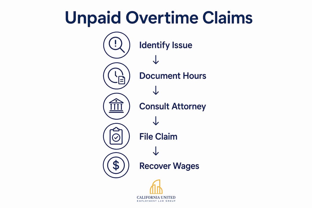 Infographic illustrating unpaid overtime claim steps