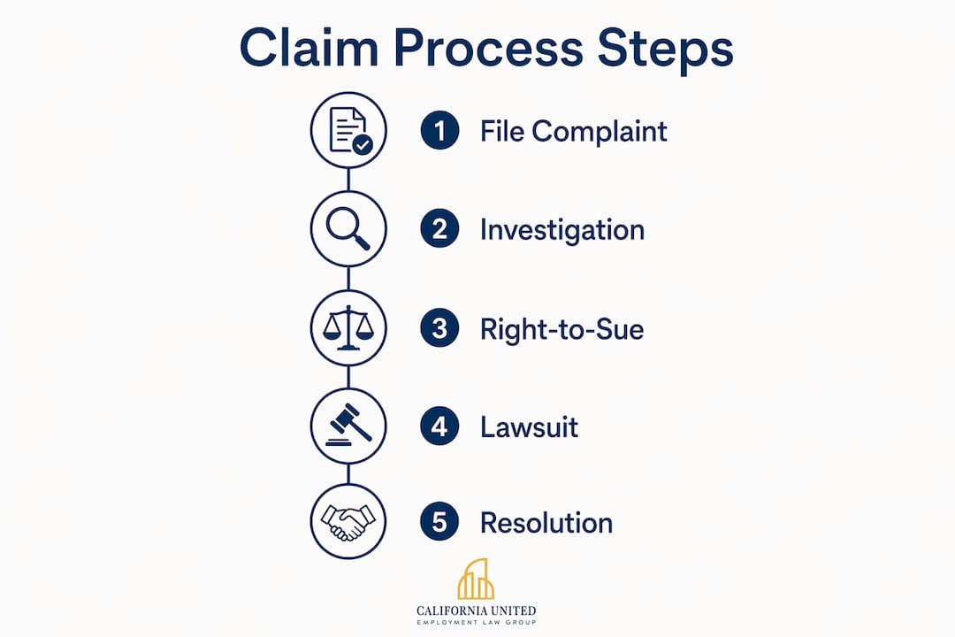 Infographic showing sexual harassment claim process steps