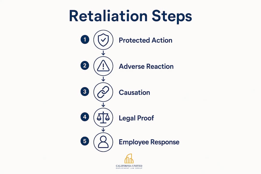 Infographic showing key steps of workplace retaliation process