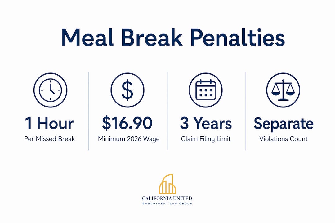 Infographic showing key meal break violation penalties