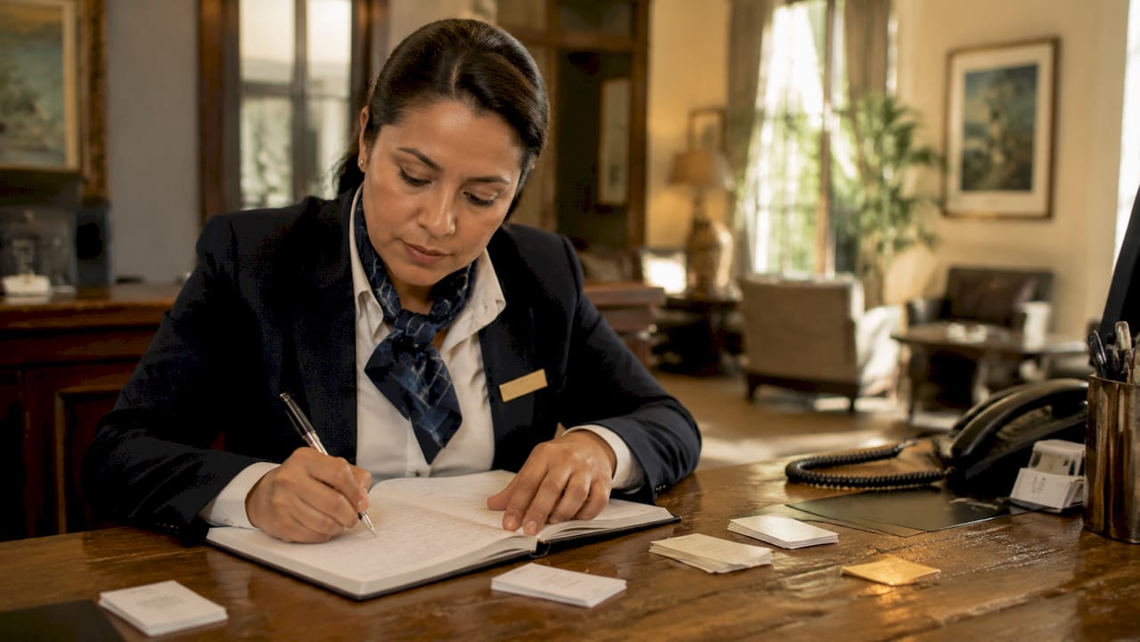 Hotel worker writing in off-the-clock work log