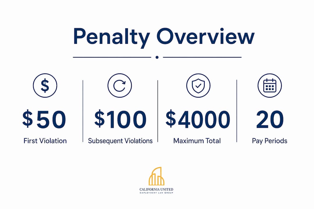Infographic showing paystub violation penalties overview