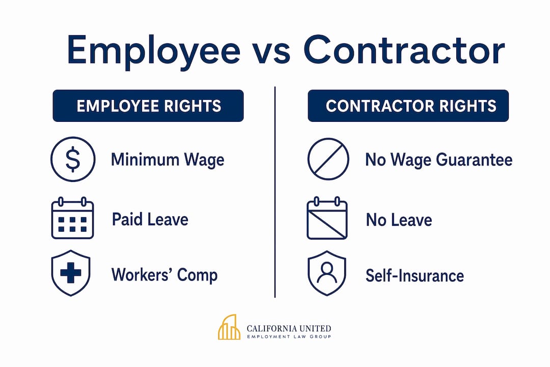 Infographic comparing employee and contractor rights