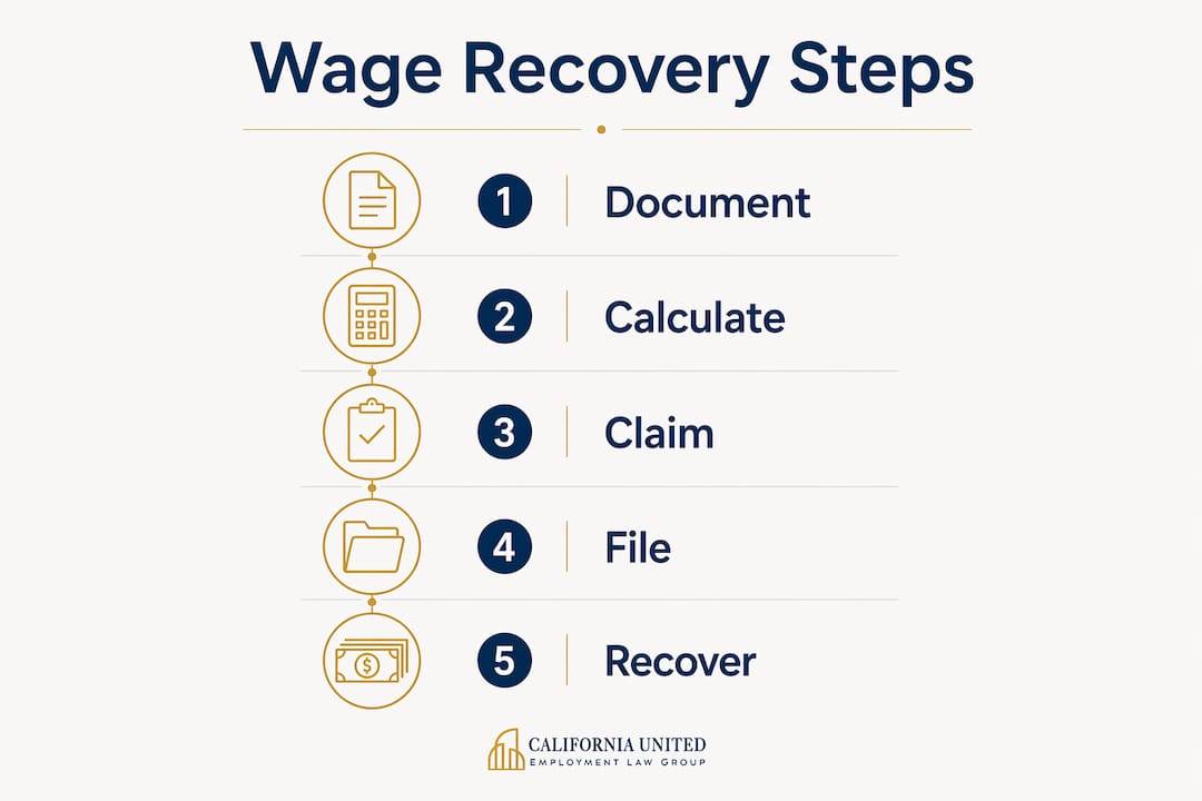 Infographic outlining steps to recover unpaid wages