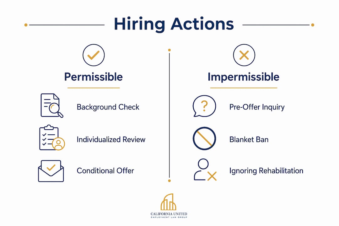 Infographic comparing permissible and impermissible hiring actions