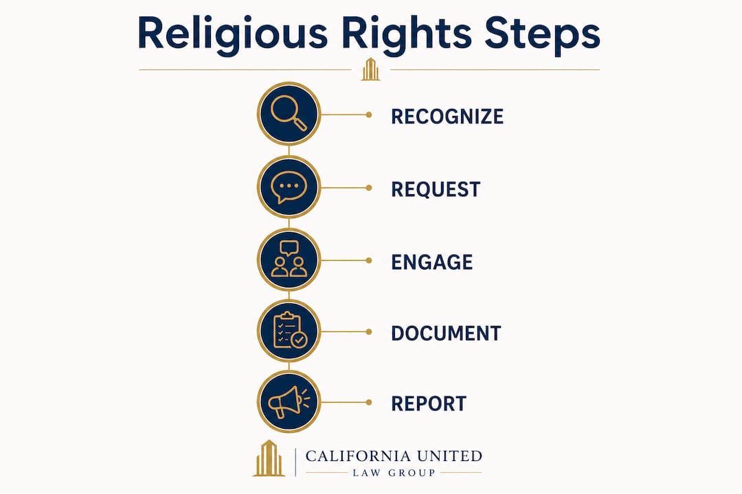 Infographic outlining steps to address religious discrimination