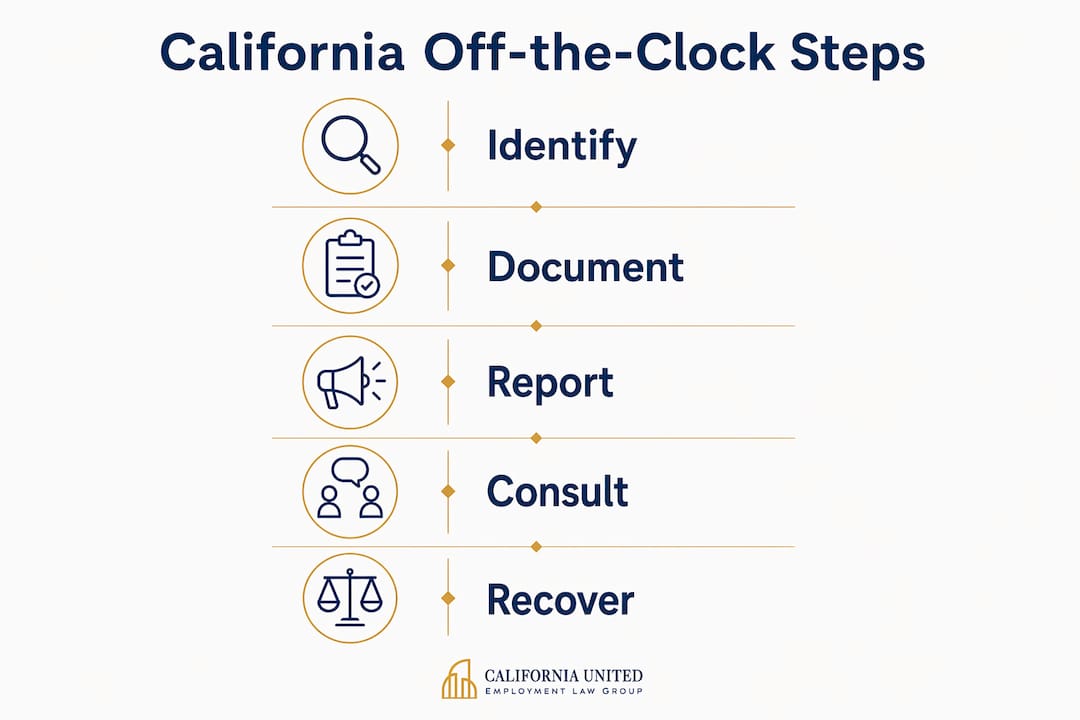Infographic with 5 steps on off-the-clock work laws