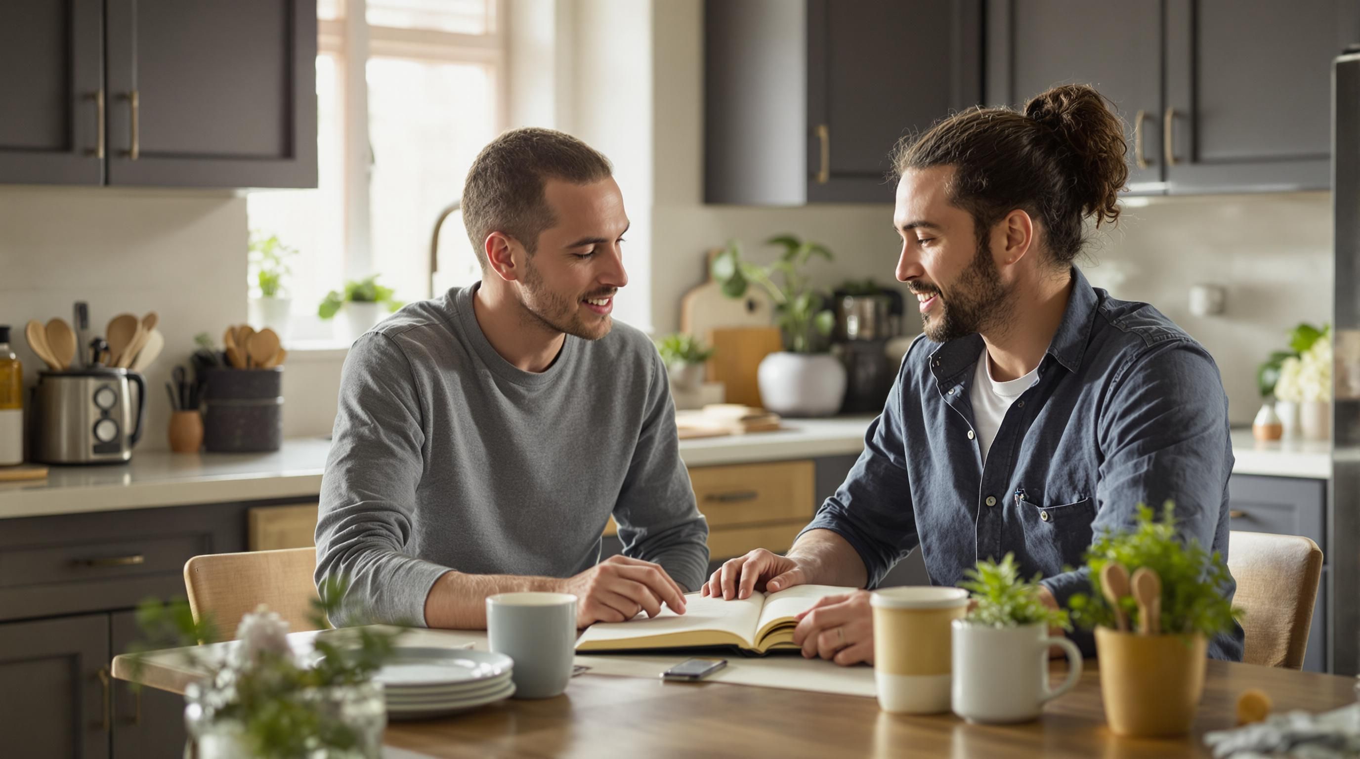 Couple practicing active listening over breakfast table