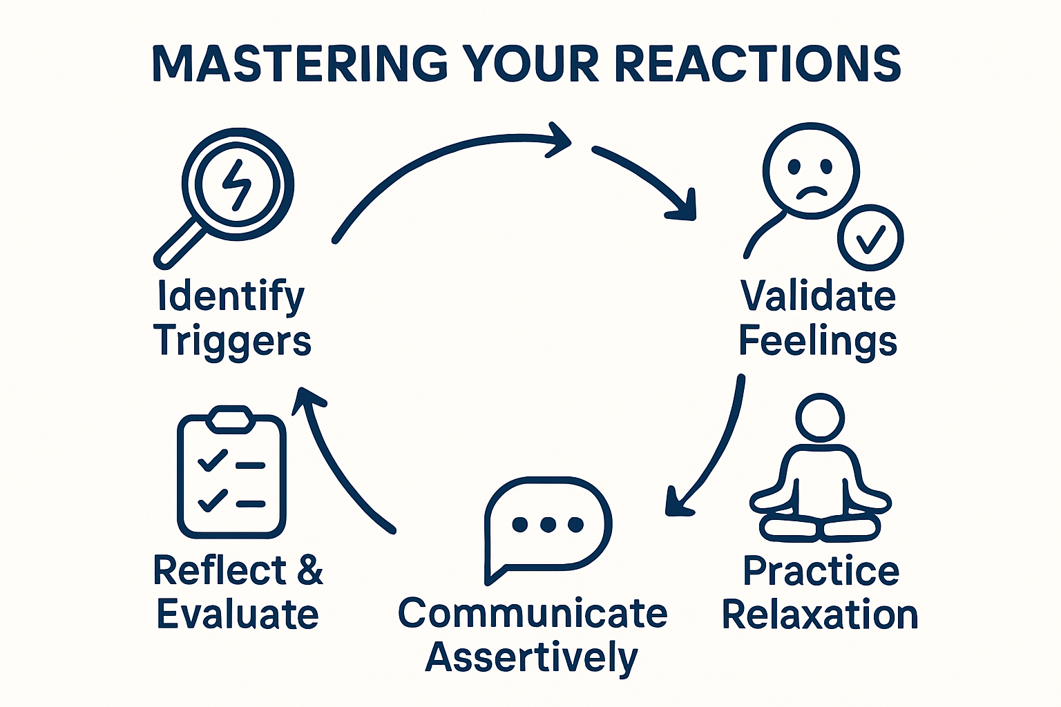Infographic showing five steps for managing difficult emotions