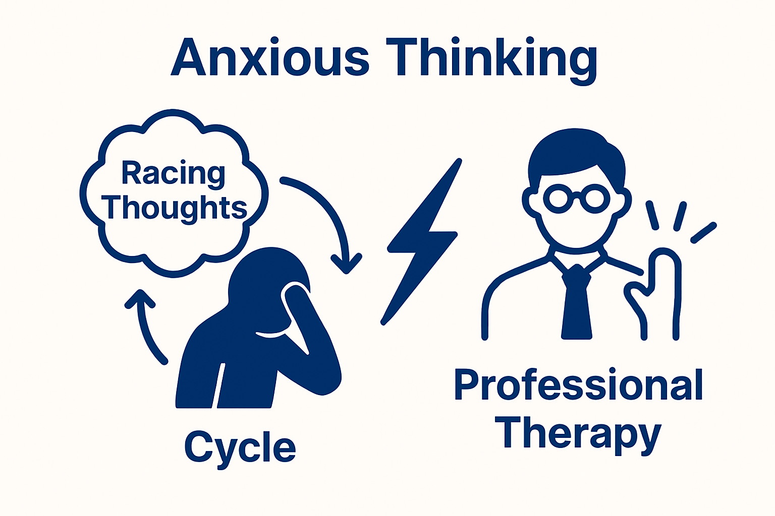 Infographic comparing anxious thinking cycle and therapy interruption