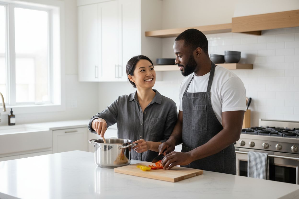 married couple sharing kitchen