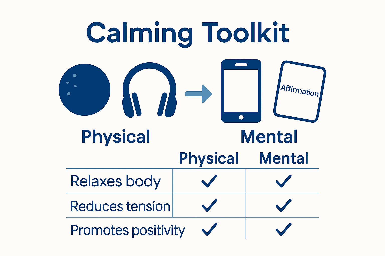 Infographic comparing components of a calming toolkit
