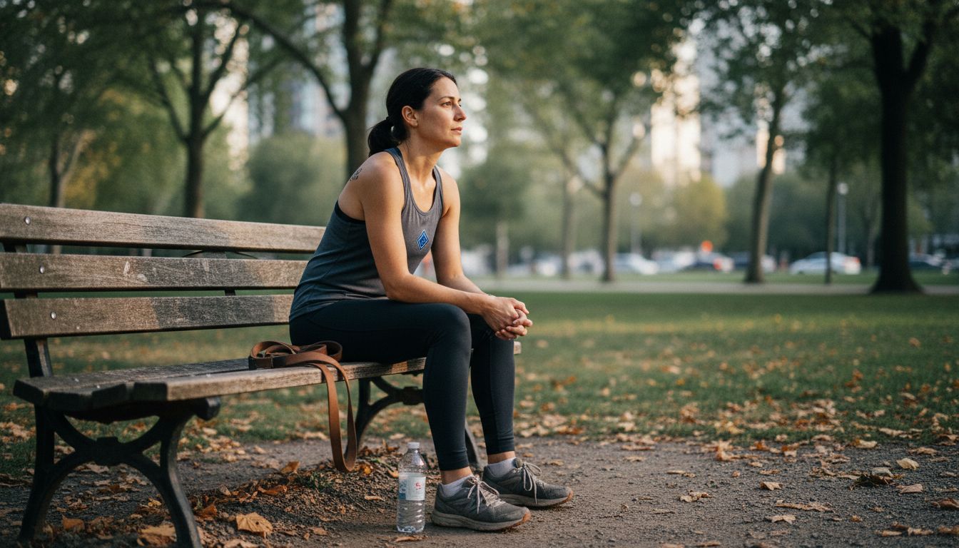 Woman pausing for calm in city park