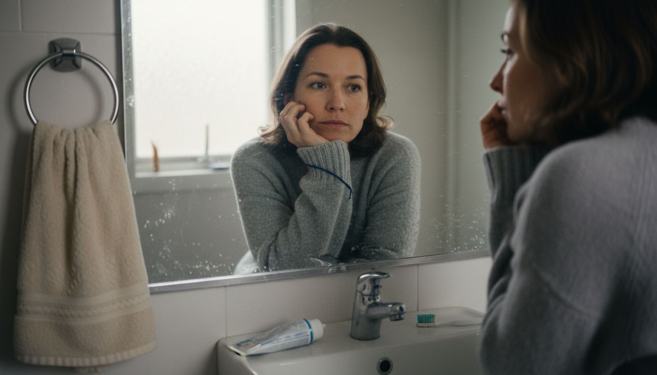 Woman reflecting on setting boundaries at mirror