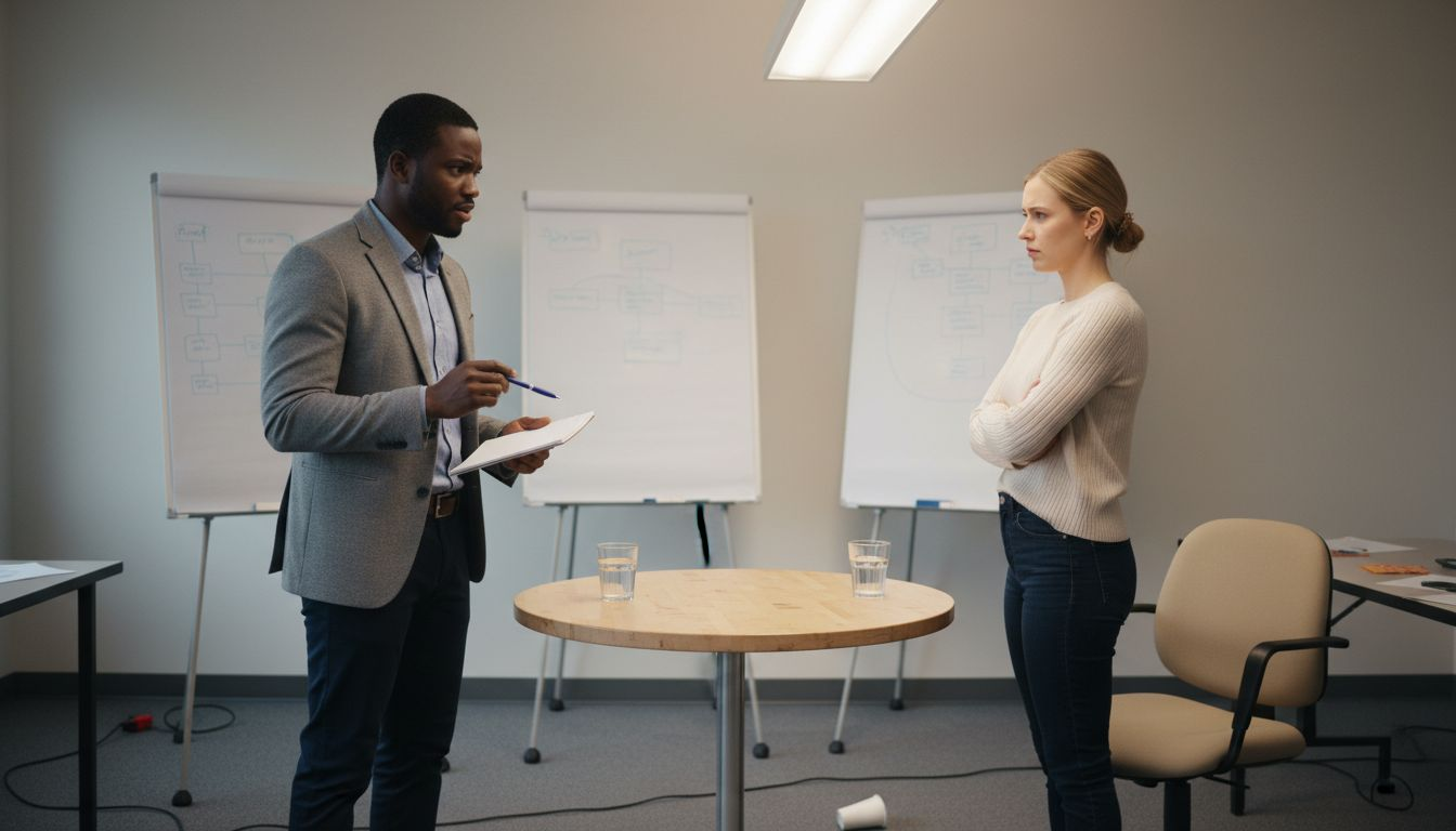 Employees practicing anger management role-play
