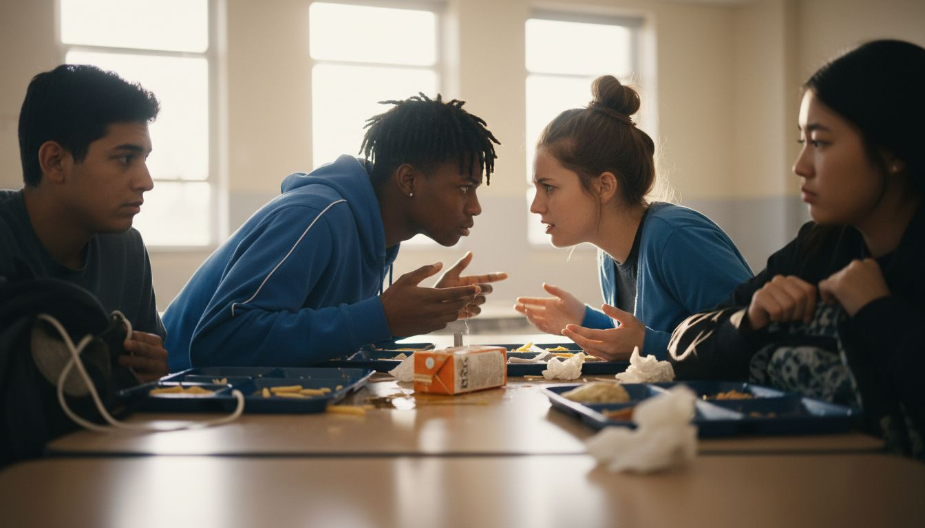 Teens argue in crowded cafeteria
