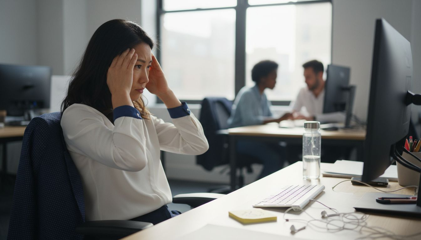 Stressed employee showing workplace frustration