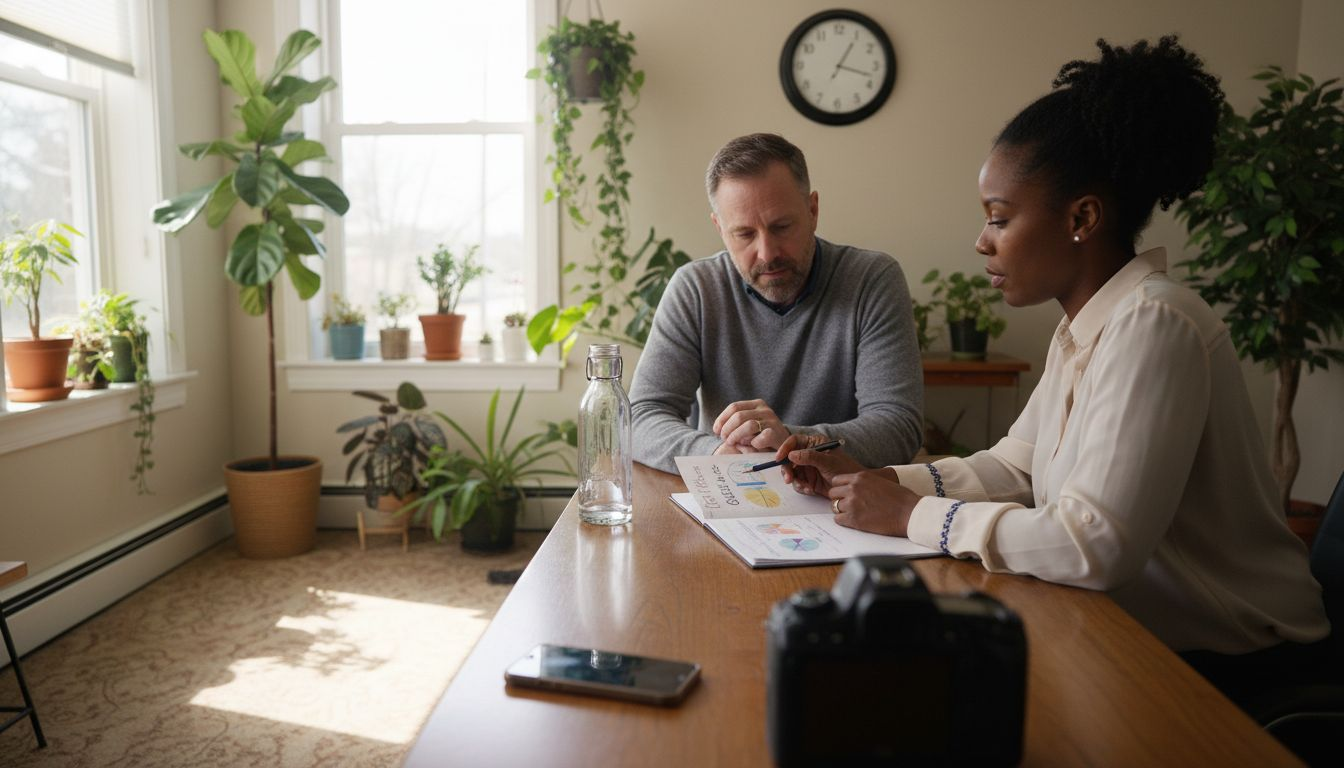 Coach and client reviewing goals together