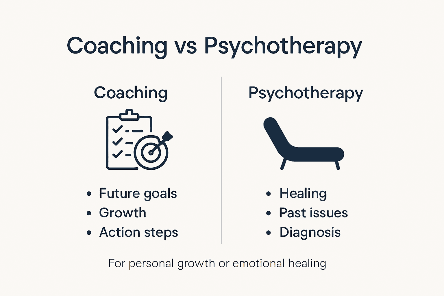 Infographic showing coaching vs psychotherapy comparison
