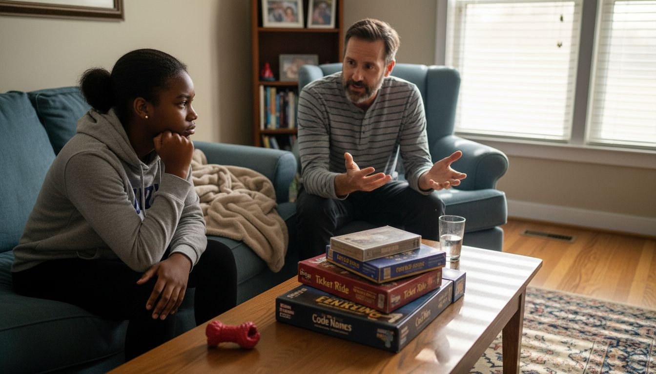 Teen and dad practicing active listening together