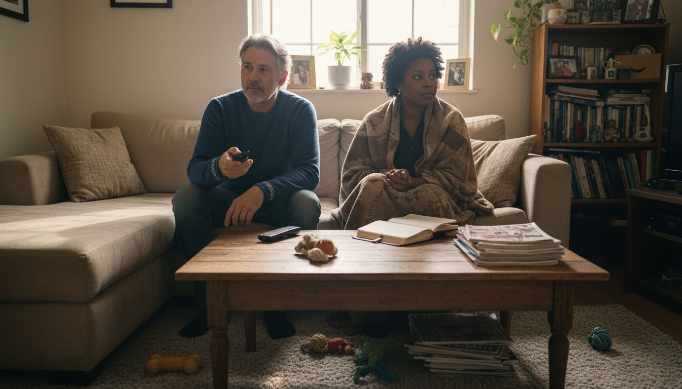 Couple facing emotional distance on couch