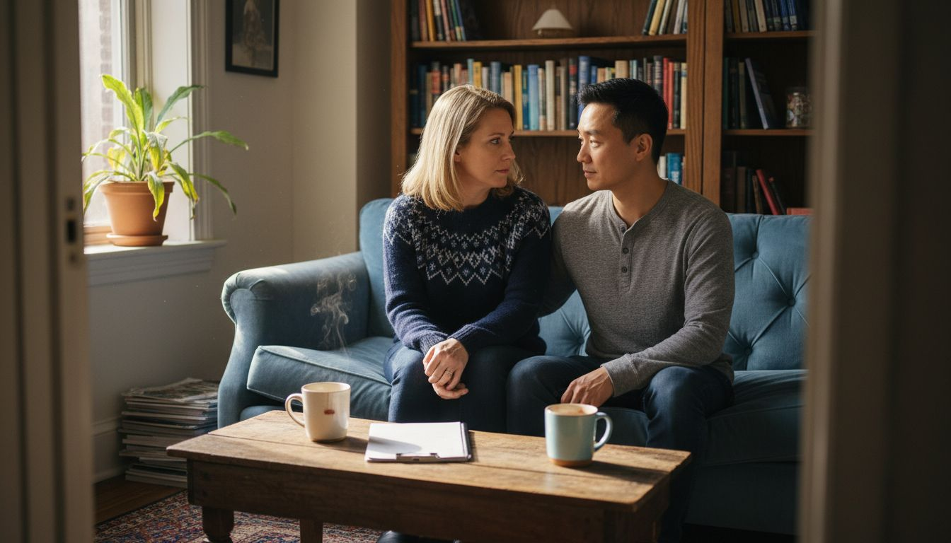 Married couple in therapist’s office setting