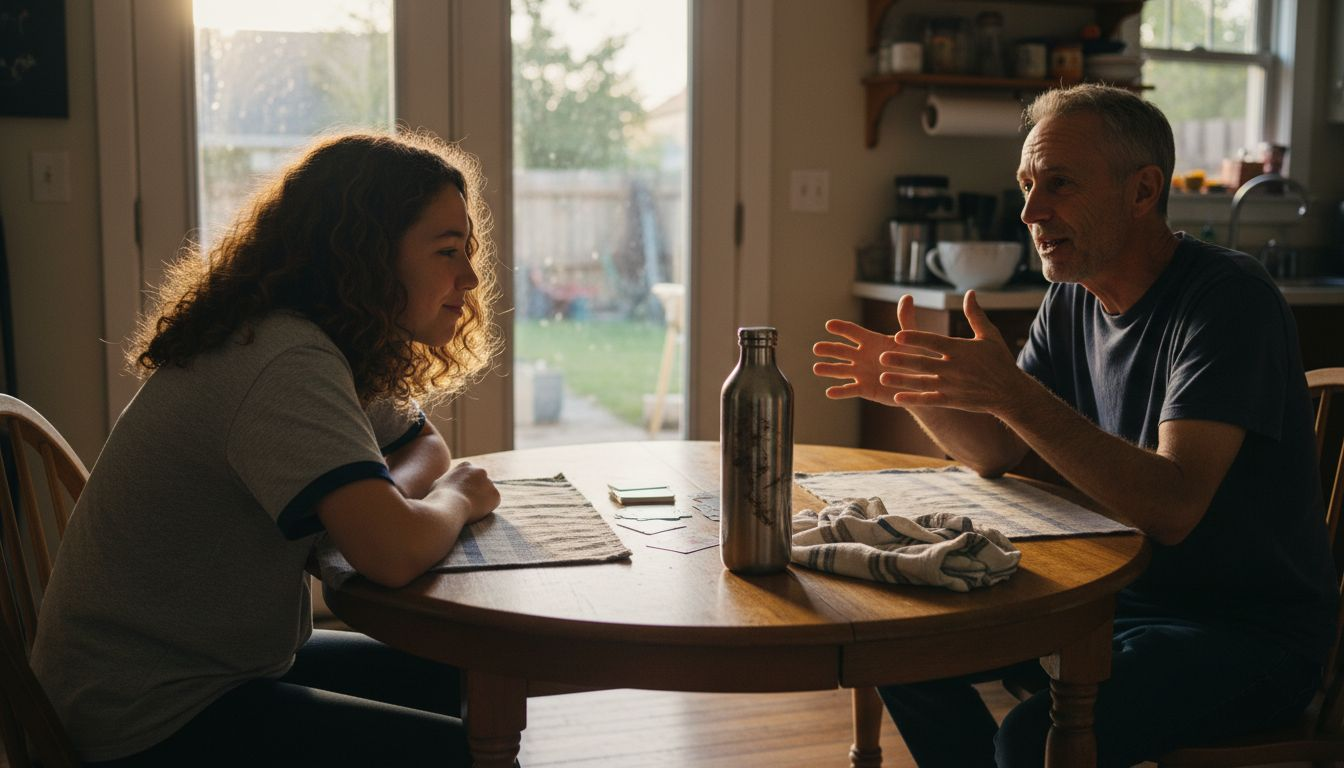 Teen practicing active listening at kitchen table