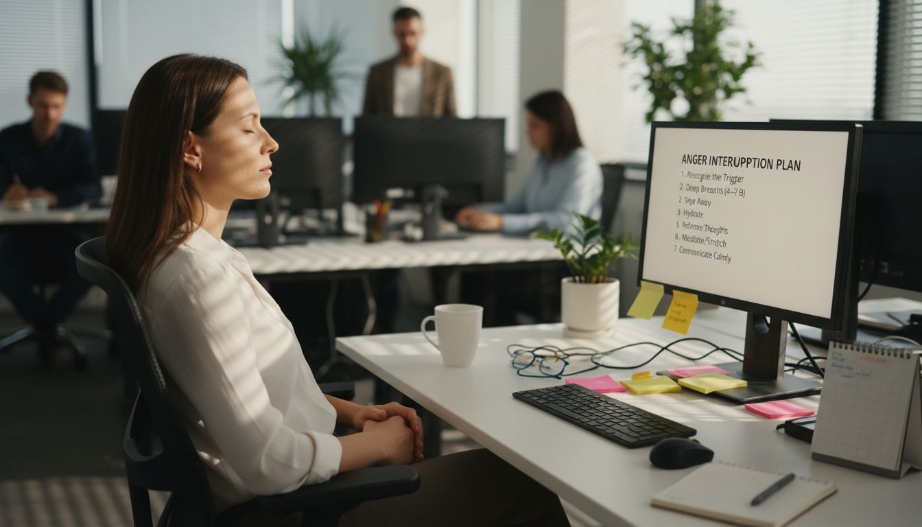 Employee practicing anger management technique