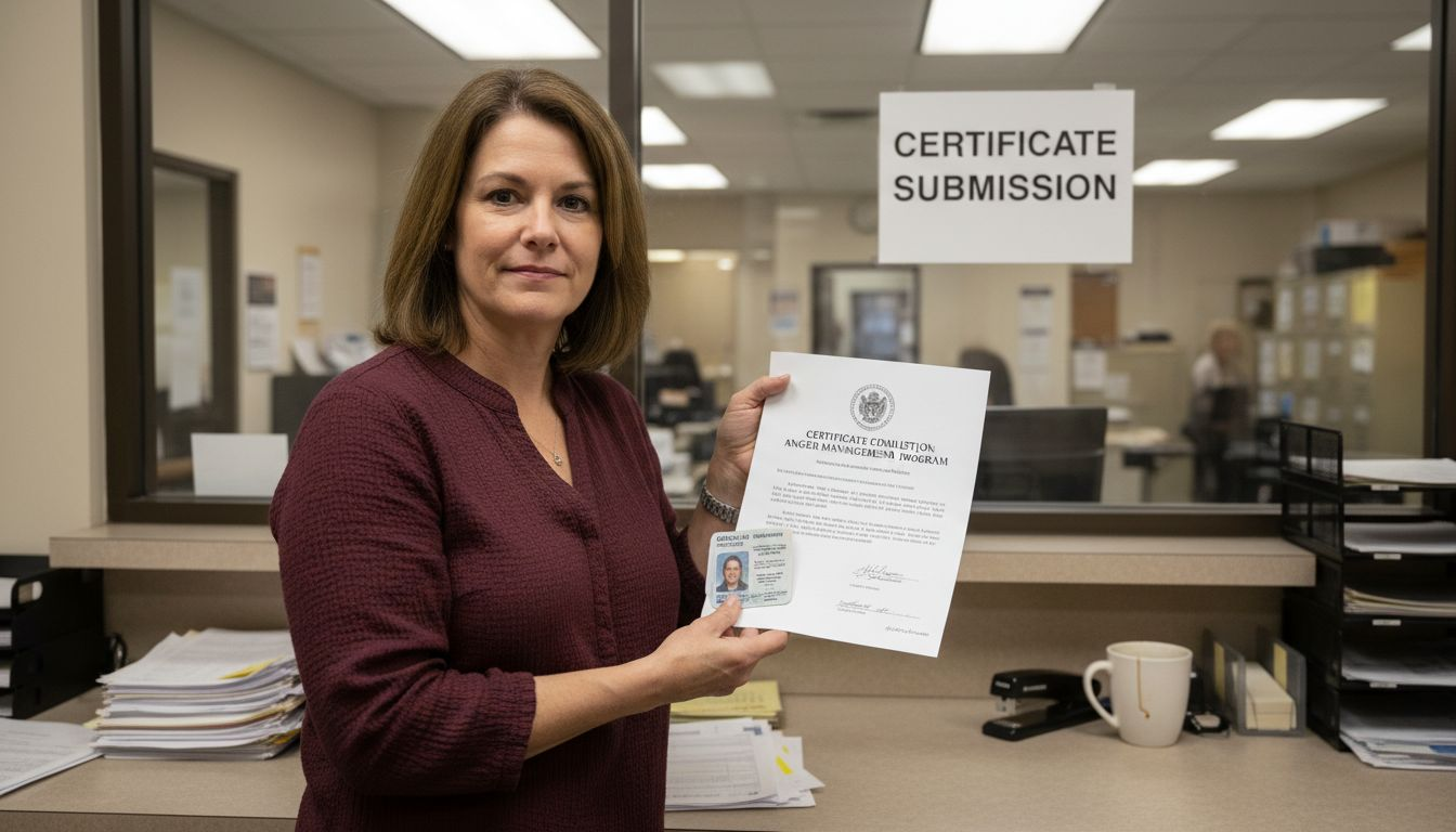 Woman preparing anger management course certificate submission