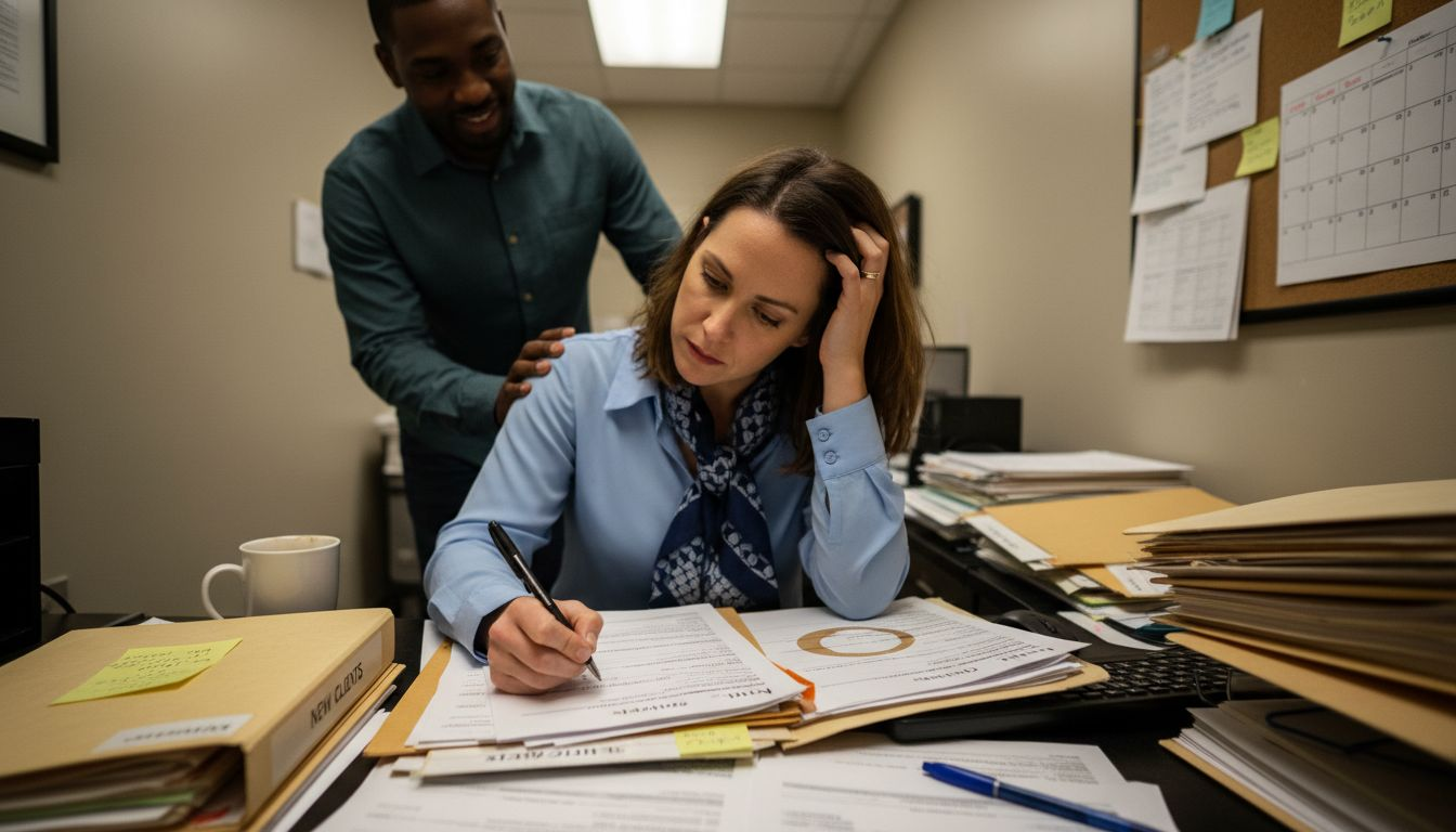 Social worker documenting client information intake