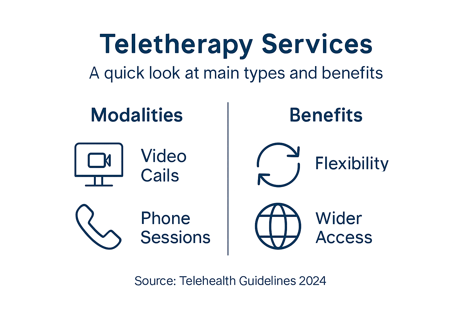 Infographic explaining teletherapy types and benefits