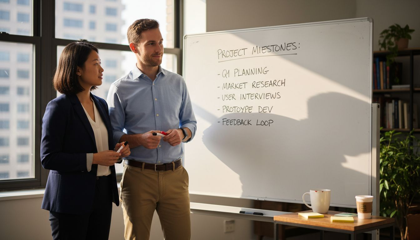 Colleagues agree on ground rules at whiteboard