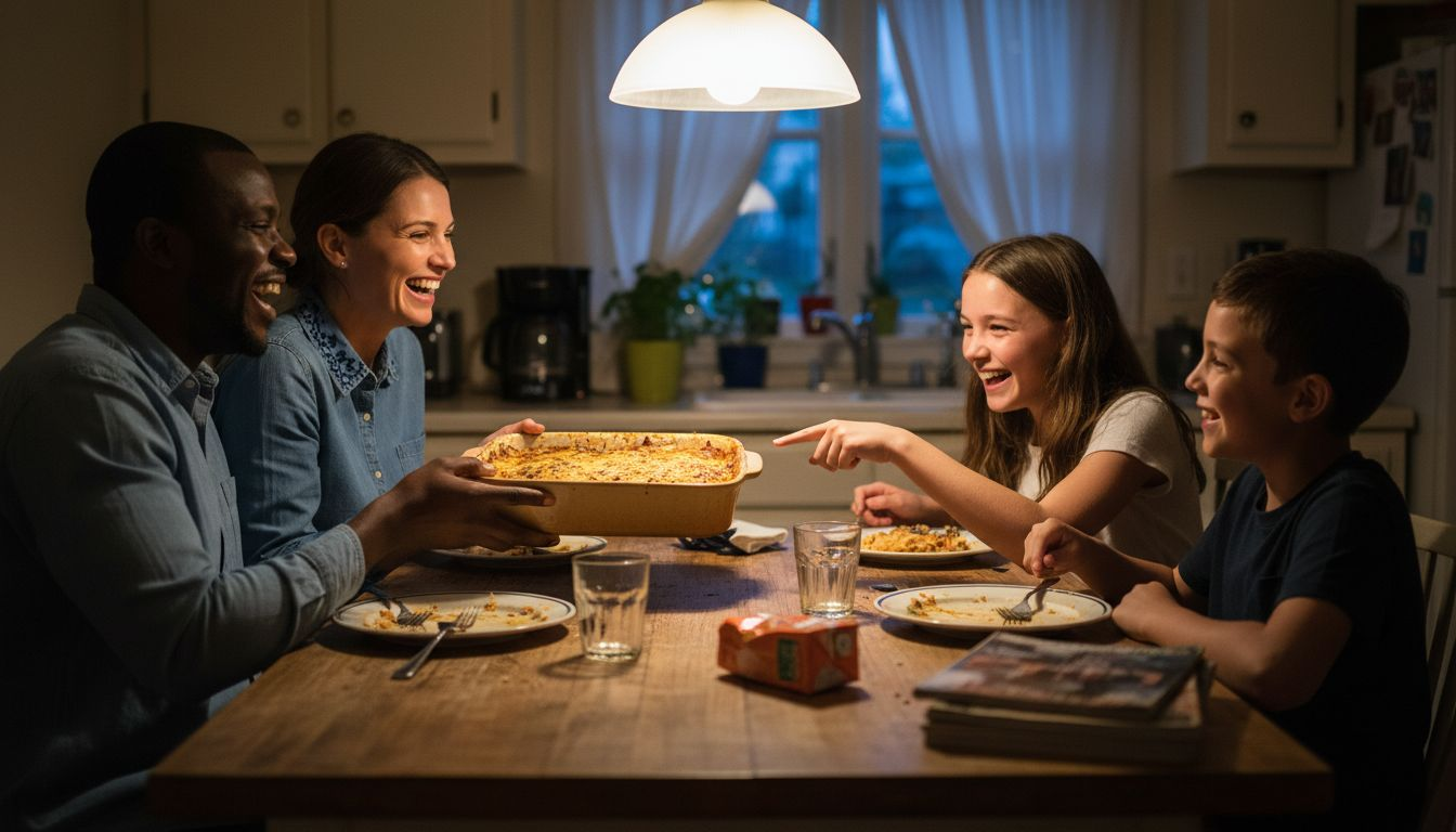 Family sharing homemade dinner and stories